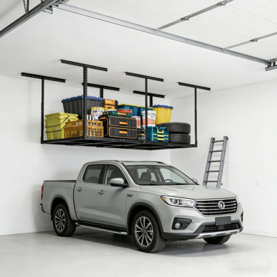 3 x 8FT Overhead Garage Storage Rack, Adjustable Ceiling Storage Racks, Garage Shelving Heavy Duty Storage Organizer System,600lbs Weight Capacity