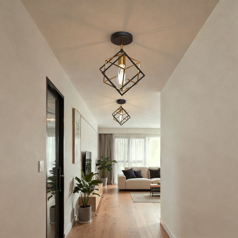 9'' (H) Geometric Semi Flush Mount Ceiling Lighting Square Pendant Light