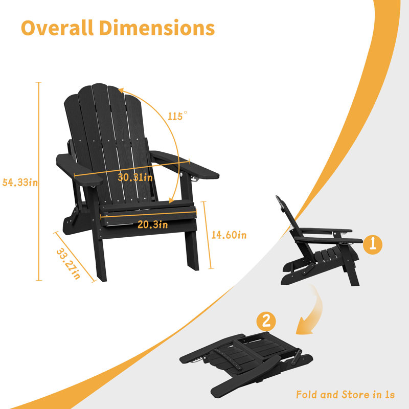 Adjustable Adirondack Chair With Cup Holder, Black