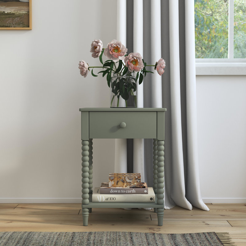 Godfree 1 - Drawer Spindle Nightstand (Set Of 2), Green