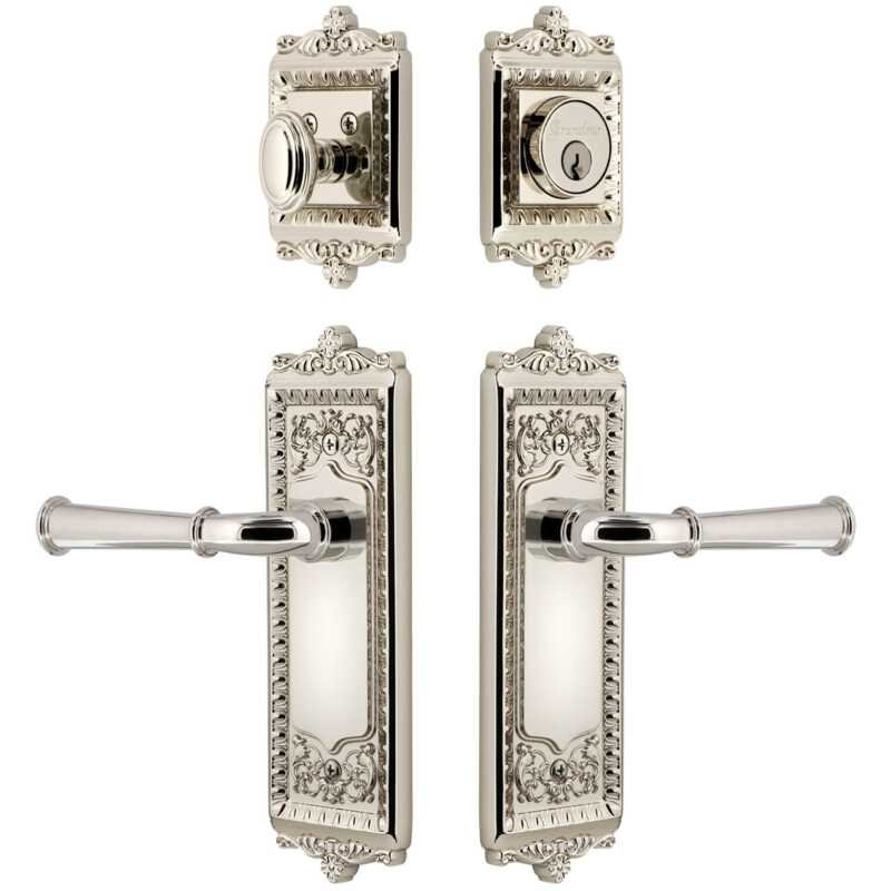 Grandeur Windsor Long Plate Entry Set with Georgetown Lever in Polished Nickel, 2.375", Left Handed, Polished Nickel