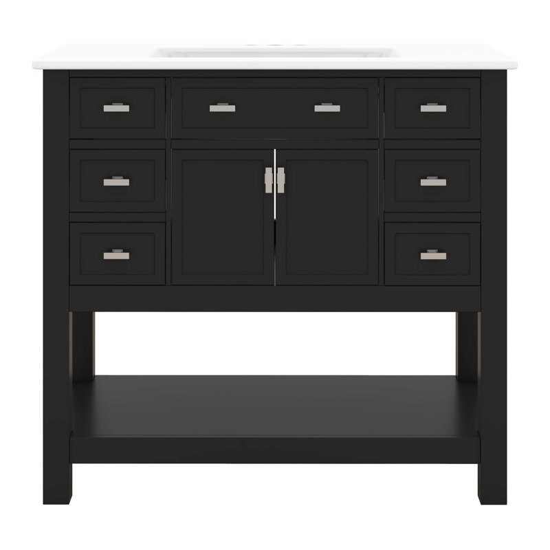 Ensemble de meuble-lavabo autoportant 36 po avec lavabo supérieur 36 po, 2 portes à fermeture douce et 6 tiroirs, Black