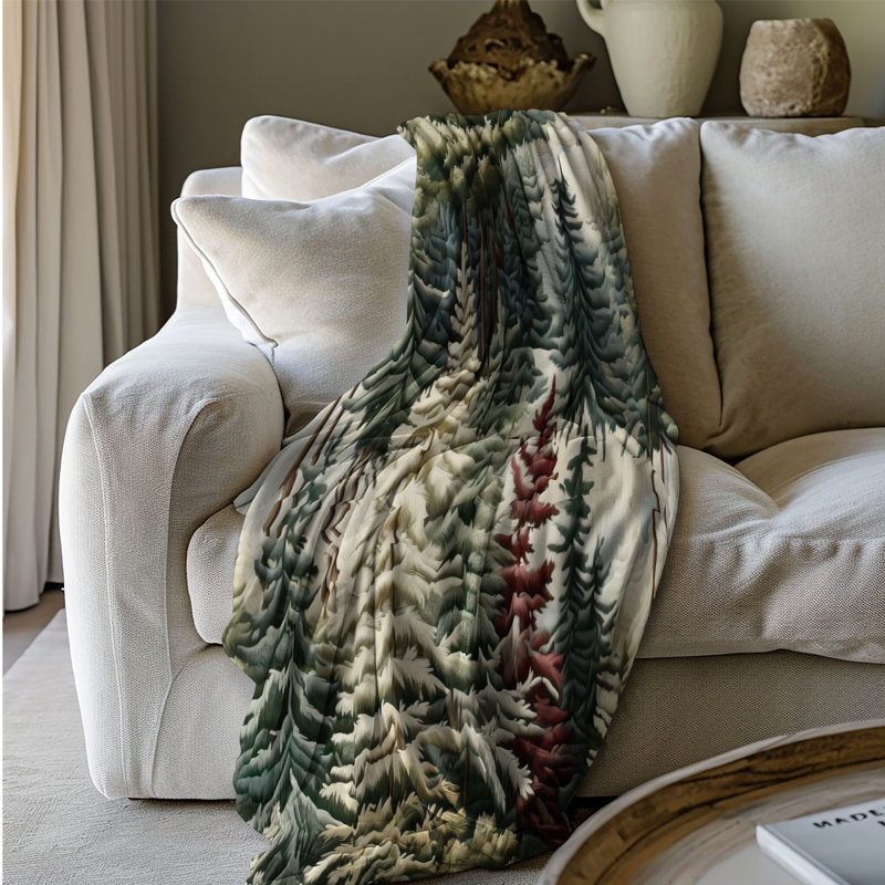 Needlework Pine Grove - Jeté Sherpa Bla Premium 1 pièce, Lit simple