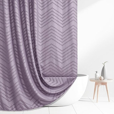 Extra Long Boho Woven Fabric Tufted Chevron Striped 72 Modern Chic Textured Minimalist Bathroom Shower Curtain