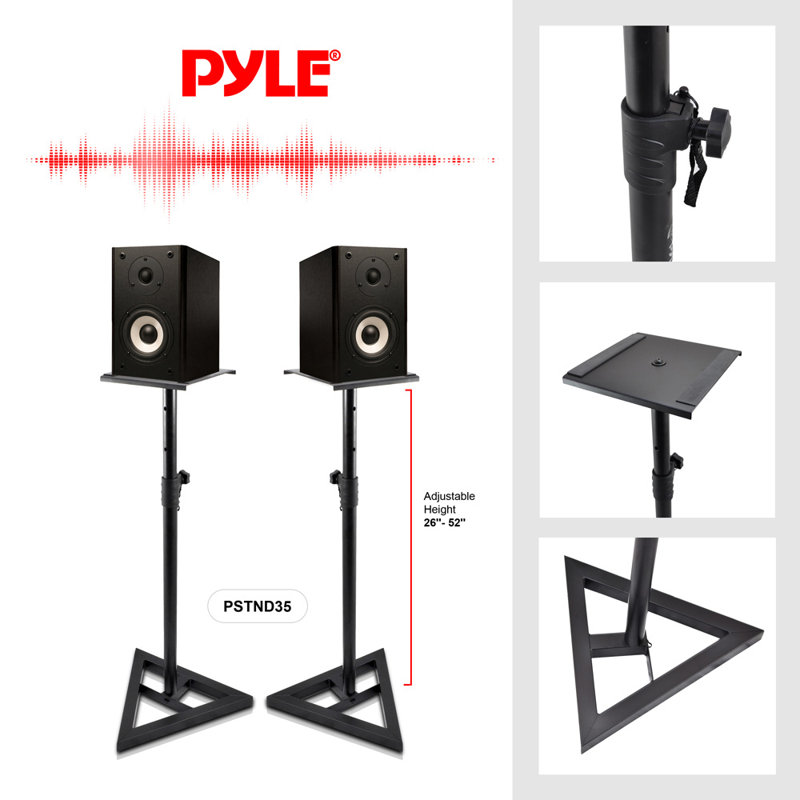 Adjustable Black Steel Speaker Stands with Triangle Base