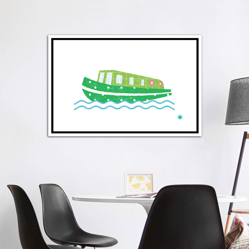 Bateau étroit - impression d'art graphique, Toile blanche encadrée, H 40 po x l 60 po x 1,5 po, Pas de tapis