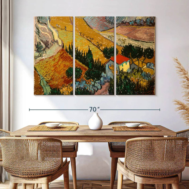 Alvord, paysage avec maison et laboureur, H 42 po x l 65 po