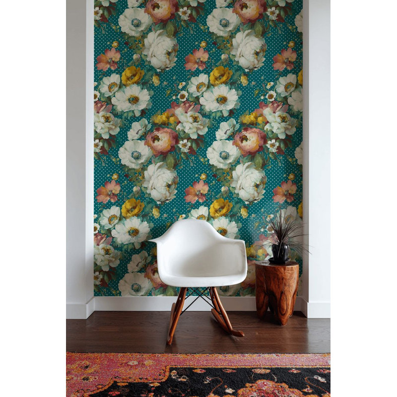 Papier peint floral floral bleu sarcelle pelez et collez