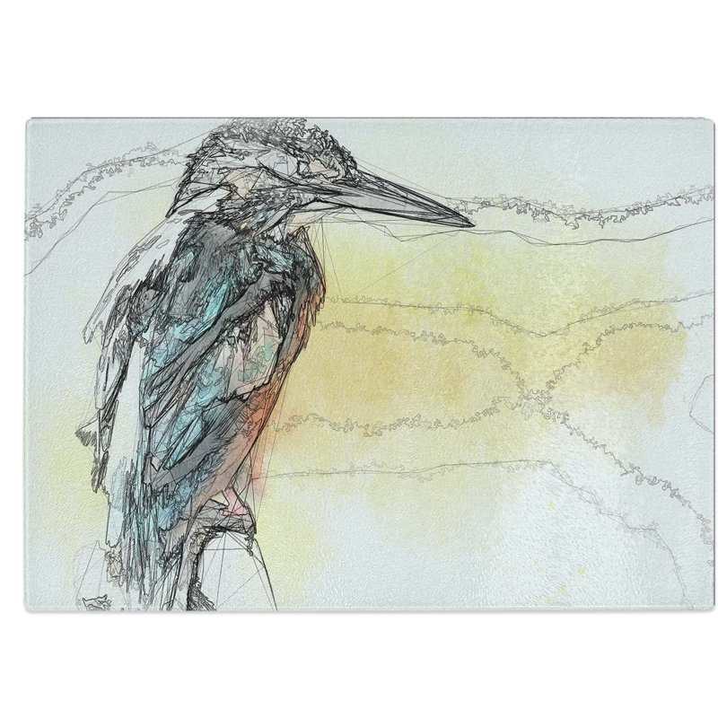 Tempered Glass Kingfisher Chopping Board, 39 cm W x 28.5 cm L
