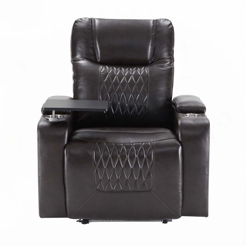 Faux Leather Power Motion Recliner with USB Charging Port,Hidden Arm Storage 2 Convenient Cup Holders, Black