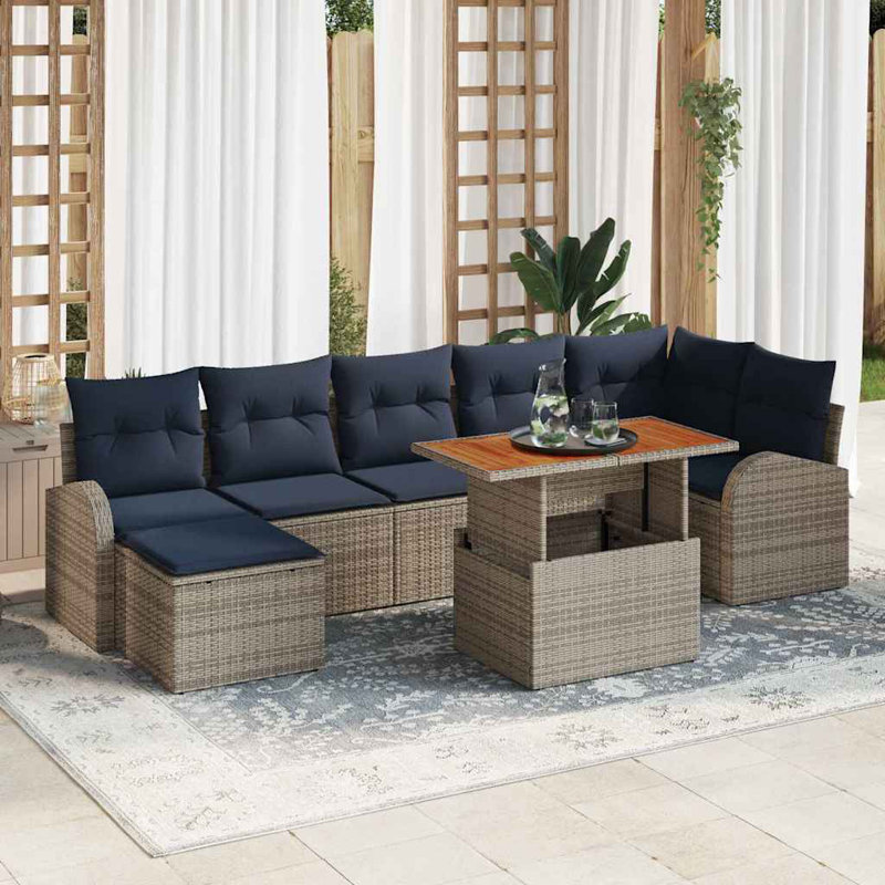 Ensemble de canapé de jardin avec coussin vidaXL 8 pièces gris et bleu marine