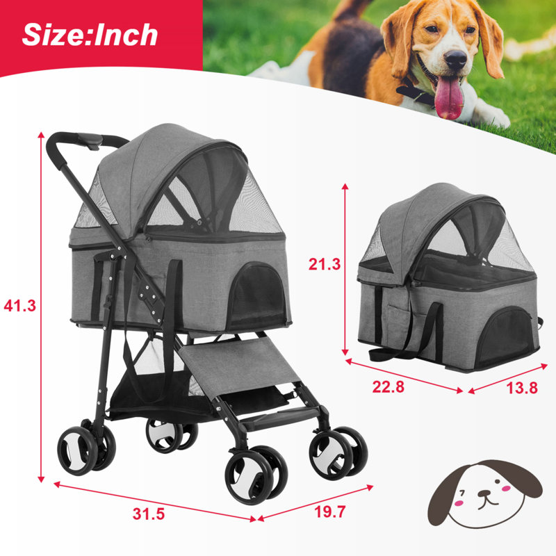 Poussette pliante standard avec support amovible, Gris