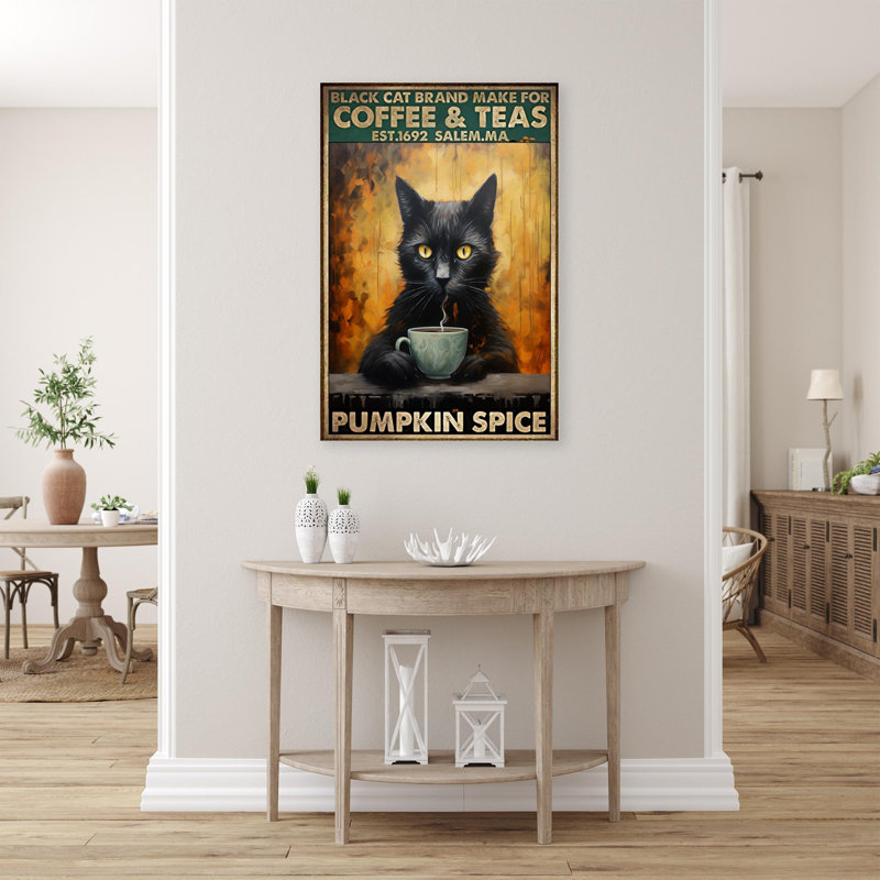 «Black Cat Brand Make For Coffee and Teas» - Reproduction d'art graphique rectangulaire sur toile tendue 1 pièce