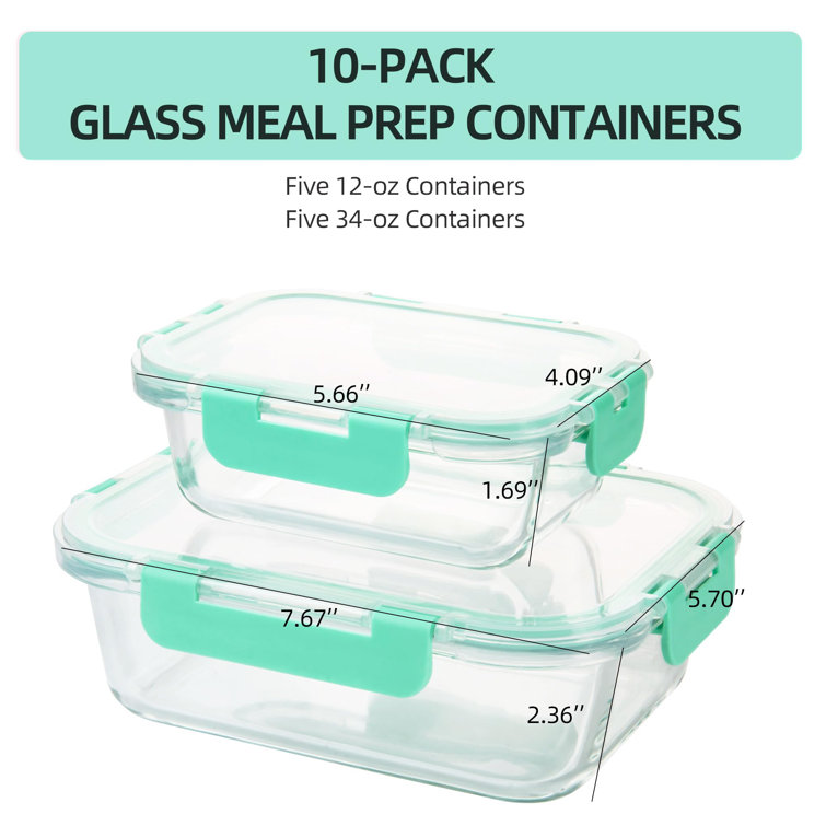 Set of 10 Glass Food Storage Container Meal Prep With Lids