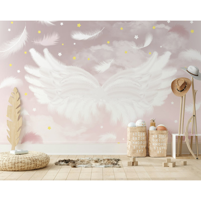 Papier peint amovible avec ailes d'ailes blanches et étoiles, L 48,96 po x l 75 po