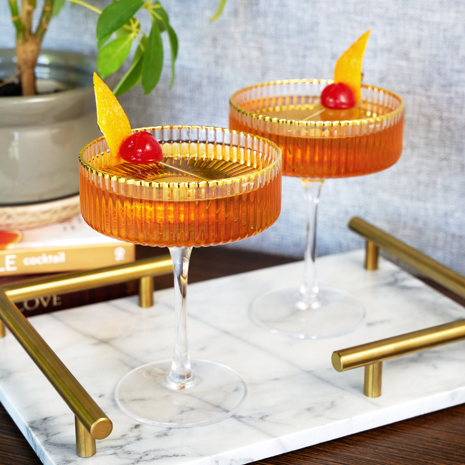 Viski Meridian Ribbed Crystal Coupe Glass