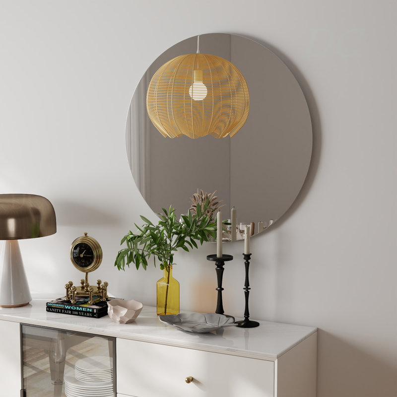 Miroir de salle de bain 70 cm, miroir rond, panneau blanc mat