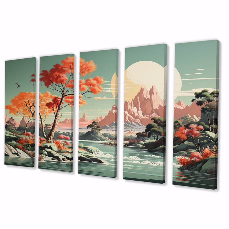 Ensemble d'art mural rétro 5 pièces, H 32 po x l 80 po