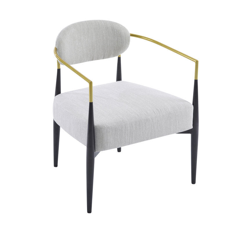 Terrell Fabric Upholstered Accent Armchair, Beige Polyester, Black/Gold