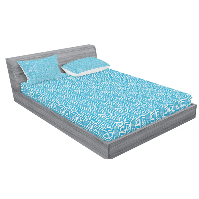 Ethnic Microfiber Geometric Sheet Set, Queen Sheet Set with Fitted Sheet