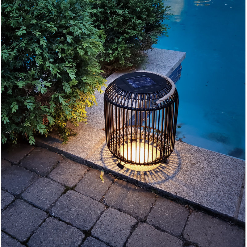 Black Wicker Solar Powered LED Outdoor Floor Lamp