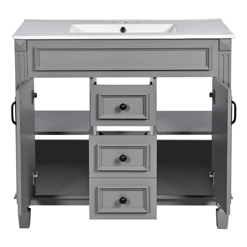 Meuble-lavabo moderne avec rangement supérieur et design élégant, Gris