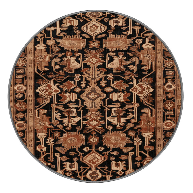 Tapis brun turc lavable à la machine, Rond 3 pi
