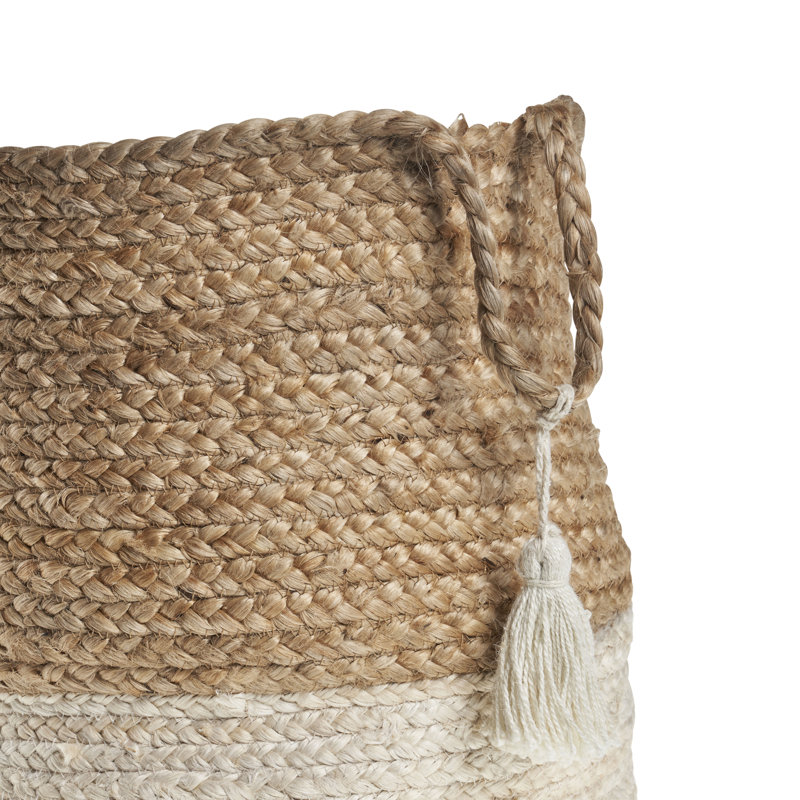 Handmade Natural Jute Relaxed Storage Basket, 19" H x 19" W x 19" D, Tan/Blue