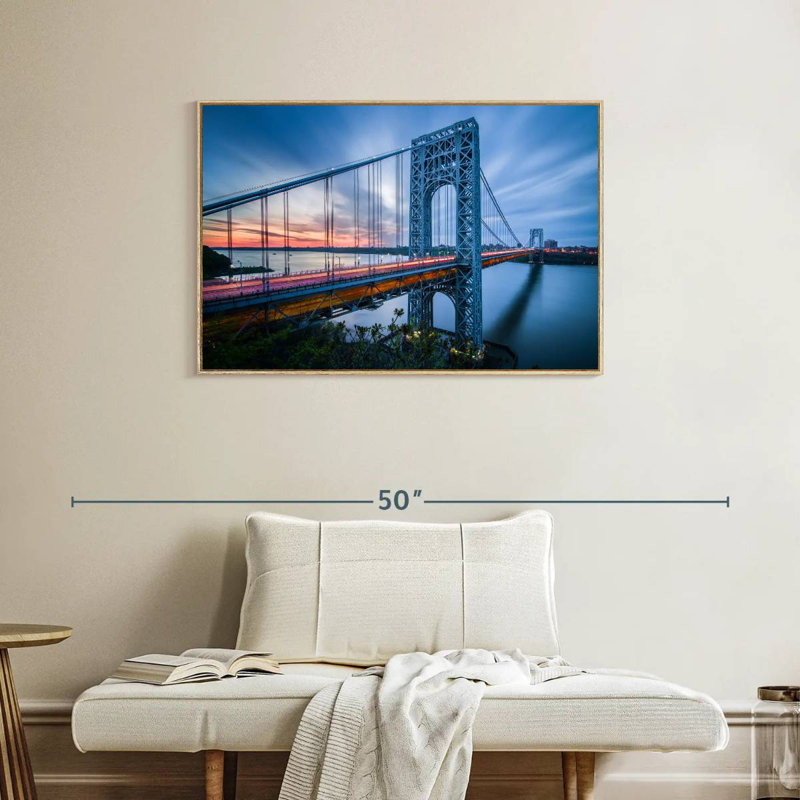 Pont George Washington à l'aube, Cadre flottant en bois naturel, 37 po x 25 po