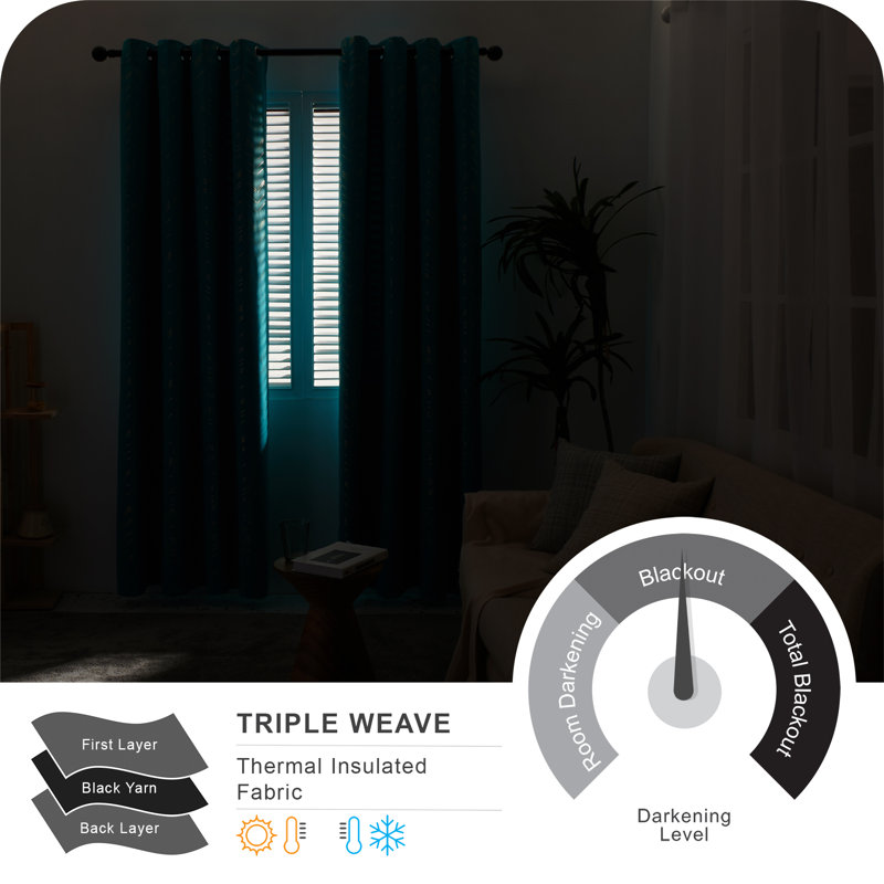 Abrahamsen Blackout Curtain Pair, 46cm Width x 138cm Drop, Peacock