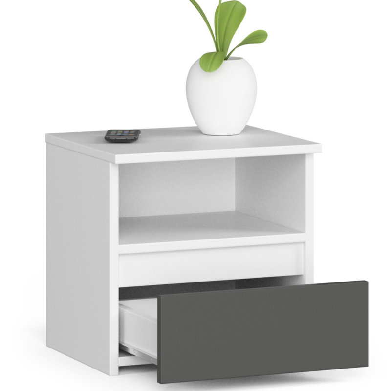 Resmi 40cm W Particle Board Bedside Table, White, Grey