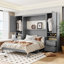 Grand lit escamotable mural avec placard, tiroirs et tablettes, gris-803894368-803894370