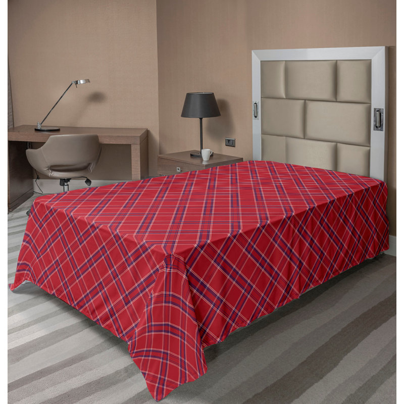 Drap-housse à motif floral Ambesonne, Drap plat pour lit simple TG, Corail foncé, aubergine / écossais