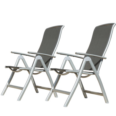 De 2 chaises de patio inclinables - Structure en aluminium, gris foncé, conception portable pliable et profilée