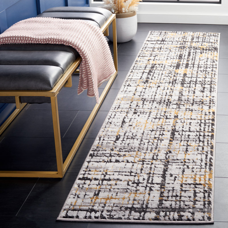 Minyard 248 Area Rug In Charcoal / Gold, Runner 2' x 8'