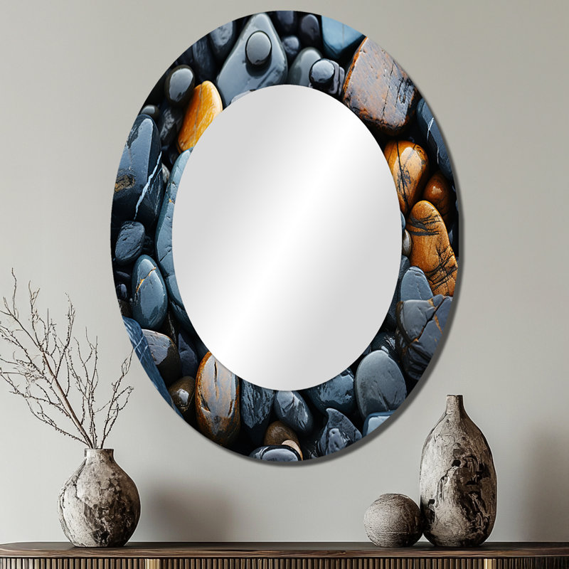 Rocky Beach Patterns II - Miroir décoratif ovale côtier sur métal, 40 po x 30 po