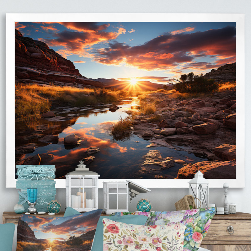 Coucher de soleil à Utah Mountain II - Utah, art mural, H 34 po x l 44 po x P 1,5 po, Cadre blanc