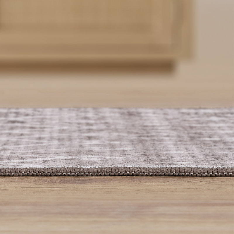 Tapis lavable à la machine Leila, Tapis de couloir 2 pi x 8 pi, Taupe / ivoire