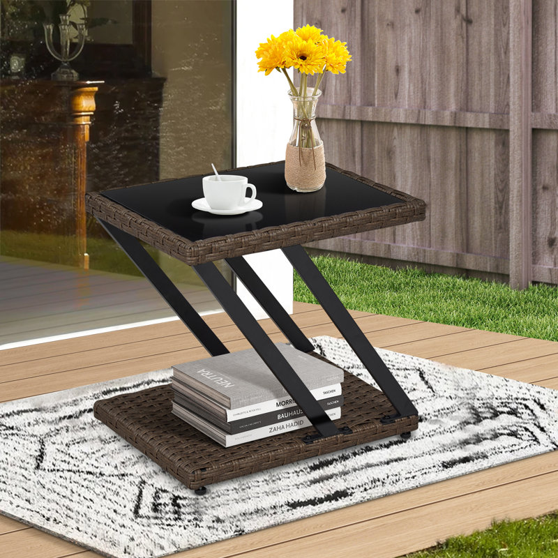 Z-Shaped Weather Resistant Wicker Patio Side Table