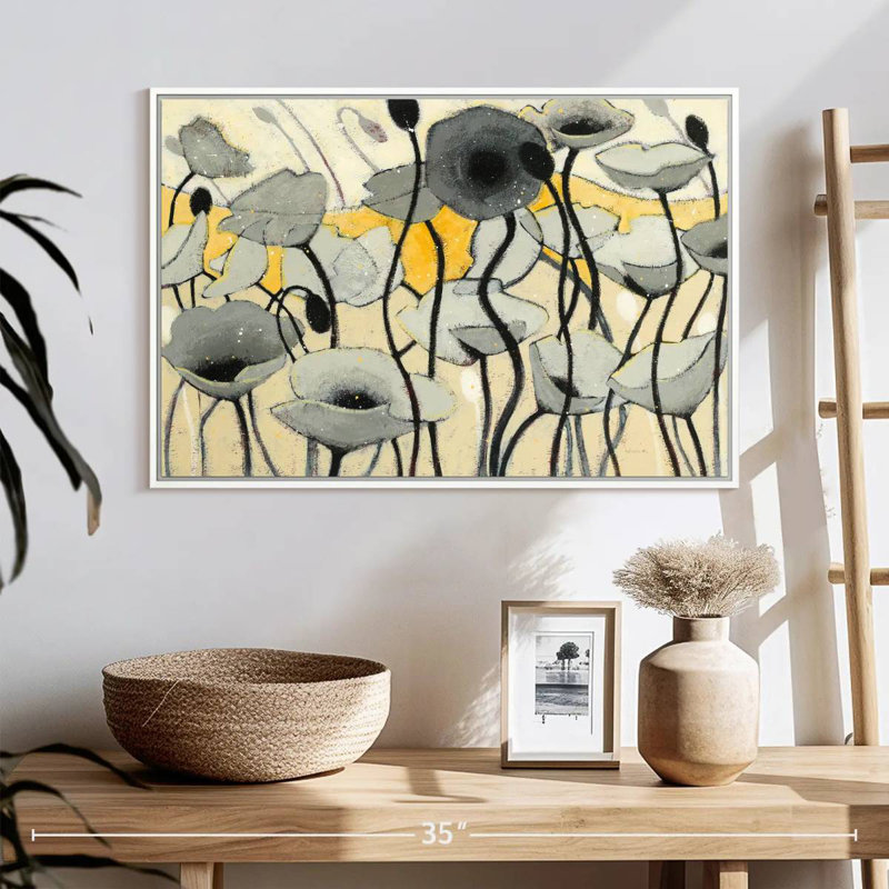 Fleur de jour de neige gris, Cadre flottant blanc, 25 po x 17 po