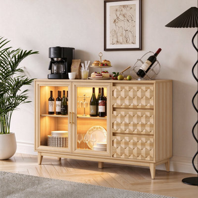 47.2"W  Sideboard Buffet Cabinet with 3 Drawers, Sideboard with Glass Door & LED Light
