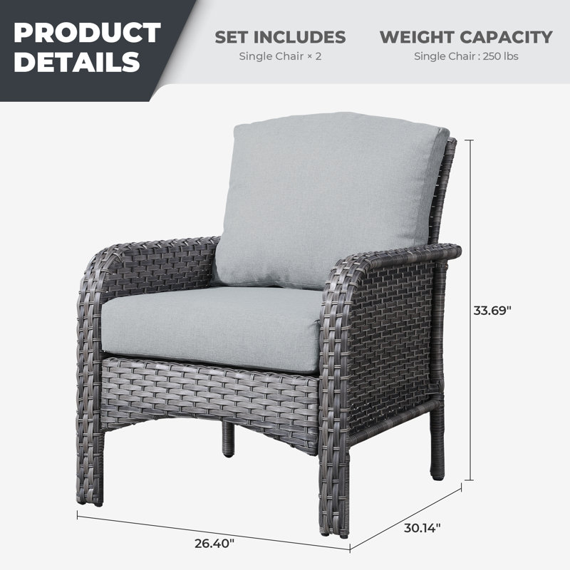 Chaise de patio avec coussins Gretna, Gris foncé, gris