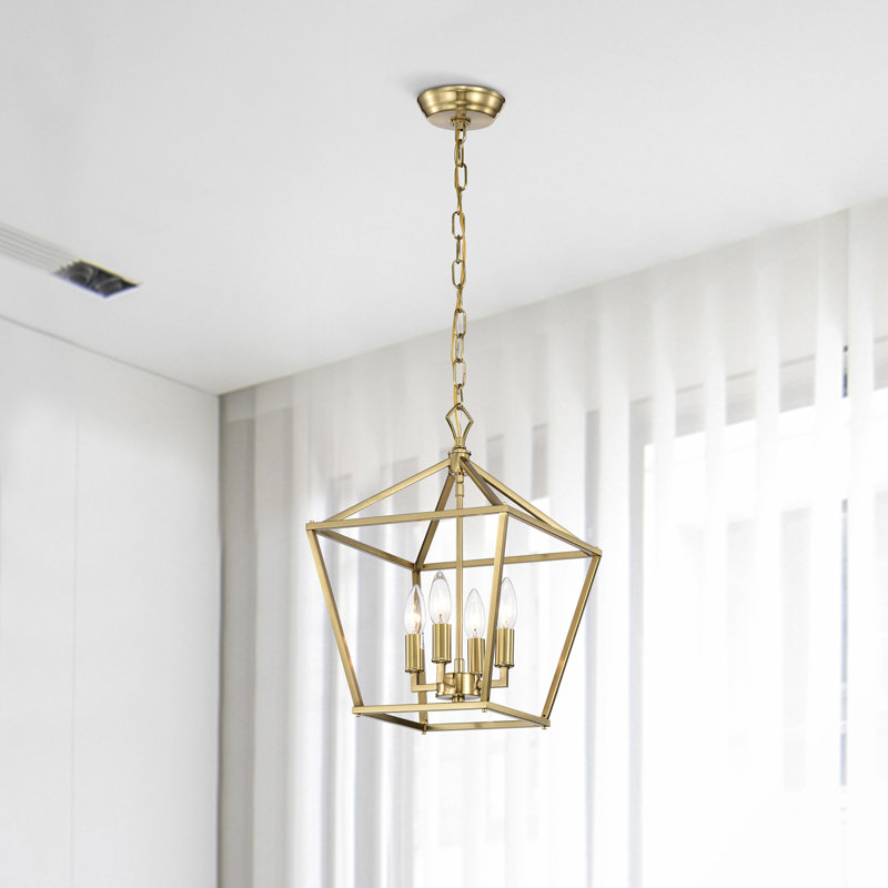 Aspen 4-Light Dimmable Lantern Geometric Chandelier, Gold, 57.5" H x 12" W x 12" D