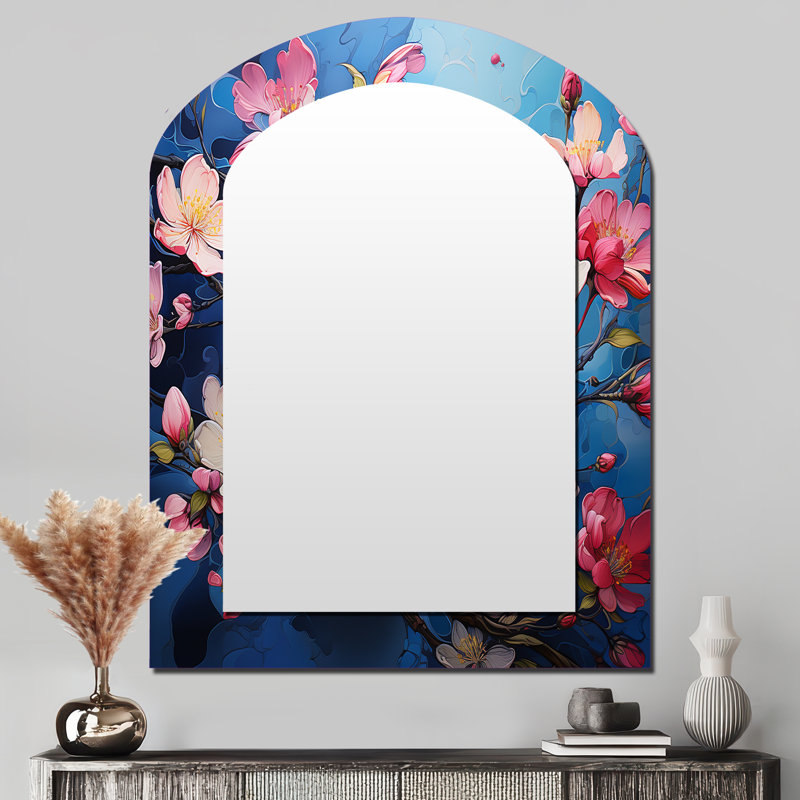 Pomme en fleurs Fauvist Delight I - miroir mural asymétrique unique en forme de pomme, 43 po x 33 po