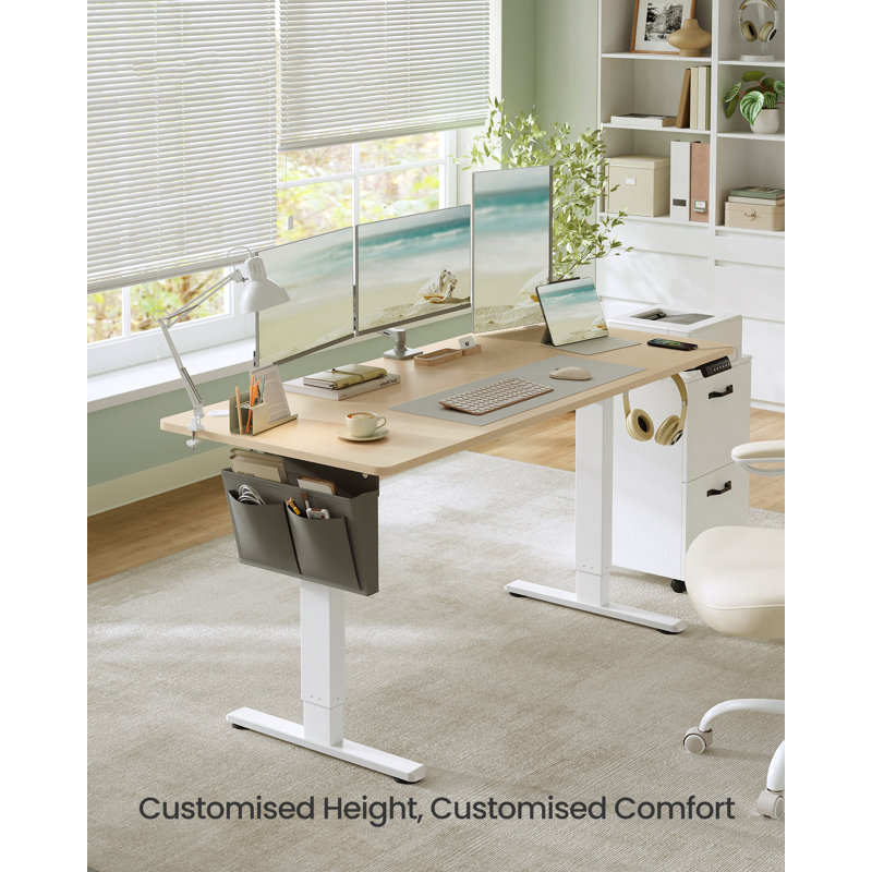 Adjustable Metal Base Standing Desk, 160cm W x 70cm D , Ivory/White