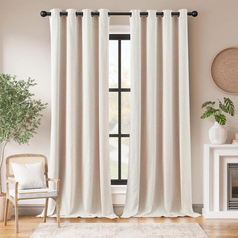 Linen Blackout Room Darkening Crude Curtains for Bedroom Grommet Top Curtain Pair, 50" W x 108" L