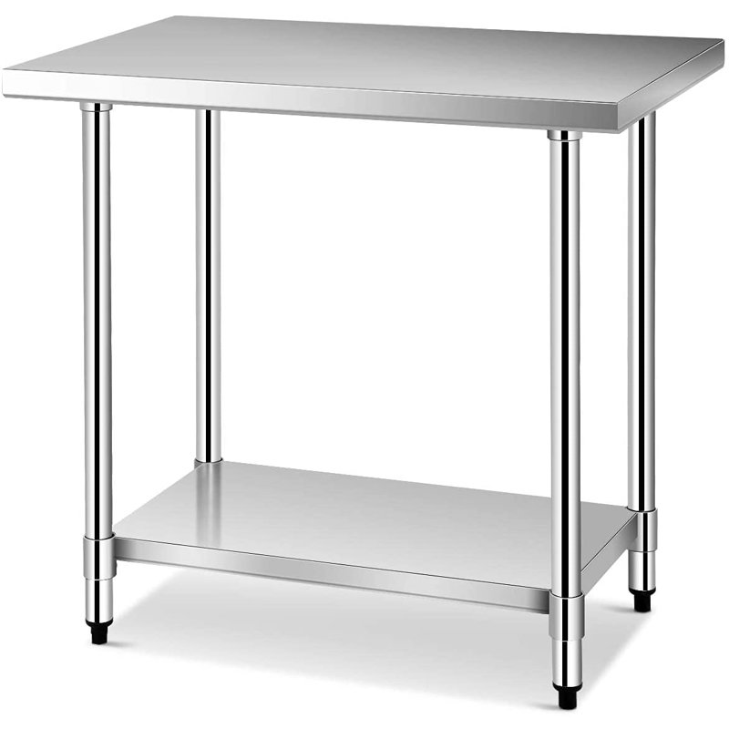 Modern Stainless Steel Food Preparation Kitchen Table, Silver, 35" H x 36" L x 24" W
