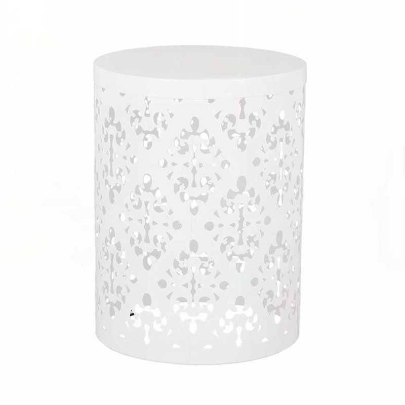 Patio End Table with Metal Frame,Round Top and Straight Cylindrical Shape, White
