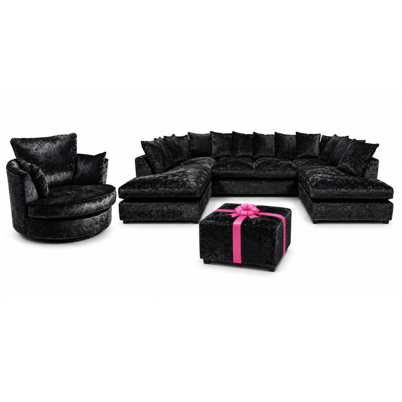 7 Seater Velvet Sectional, Black