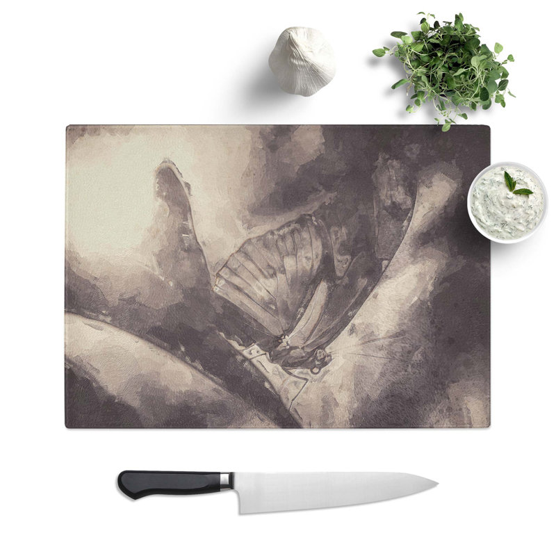 Tempered Glass Butterfly Wing Chopping Board, 39 cm W x 28.5 cm L